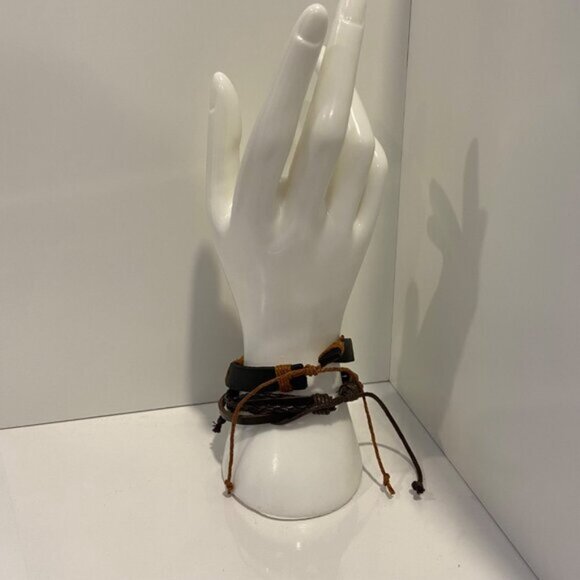 Multi-Layered genuine Leather  Rope Bracelet Set of 2 Unisex funky brown - Picture 3 of 12